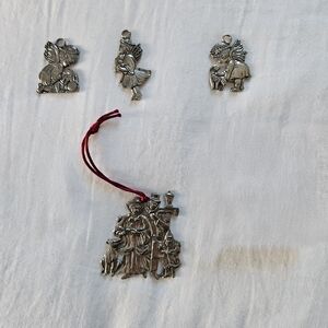 Lot of 4 Seagull Pewter Canada Christmas Tree Ornaments Cherubs Angels Carolers